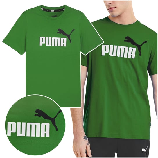 Puma Koszulka Męska Zielona ESS+ Logo Bawełna Rozmiar M Puma