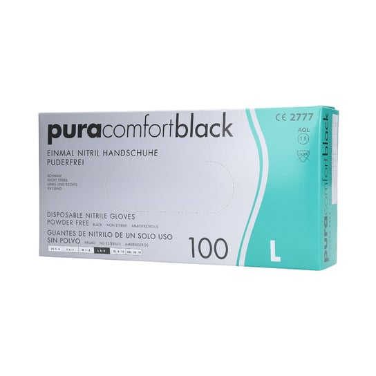 PURA COMFORT, Jednorazowe rękawiczki z nitrylu, kolor czarny, rozmiar L, 100 szt. Med Comfort