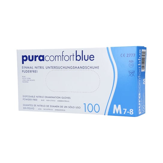 PURA COMFORT, Jednorazowe rękawiczki z nitrylu, kolor niebieski, rozmiar M, 100 szt. Med Comfort