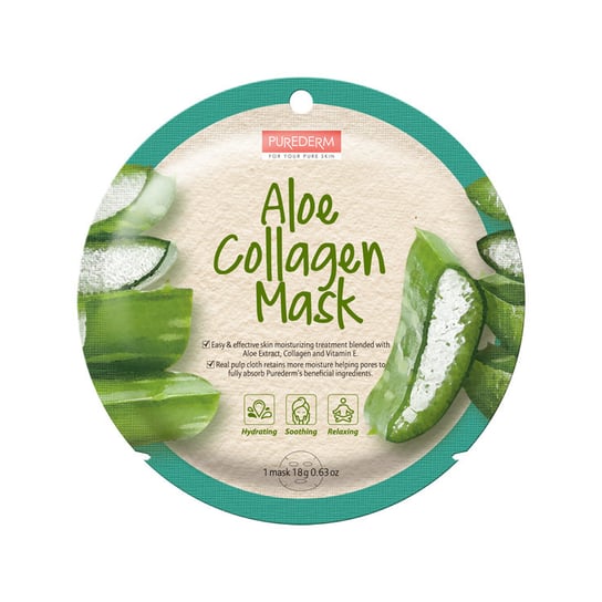 Purederm, Aloe Collagen Mask maseczka kolagenowa w płacie Aloes 18g Purederm