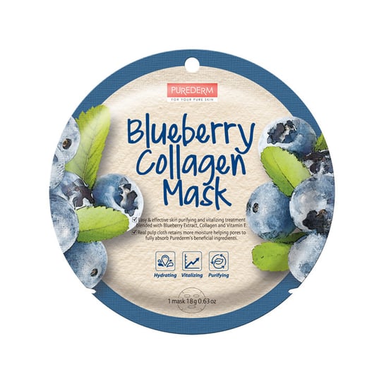 Purederm, Blueberry Collagen Mask maseczka kolagenowa w płacie Borówka 18g Purederm