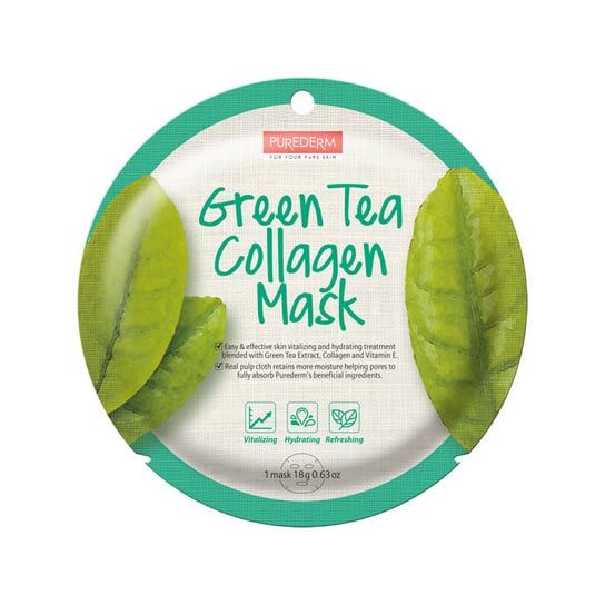 Purederm, Green Tea Collagen Mask maseczka kolagenowa w płacie Zielona Herbata 18g Purederm