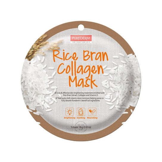 Purederm, Rice Bran Collagen Mask maseczka kolagenowa w płacie Ryż 18g Purederm