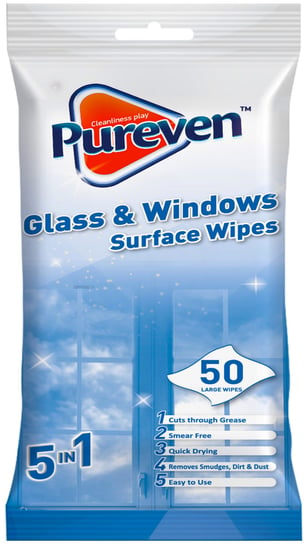 Pureven Glass Windows Chusteczki Mycia Szyb 50szt Pureven