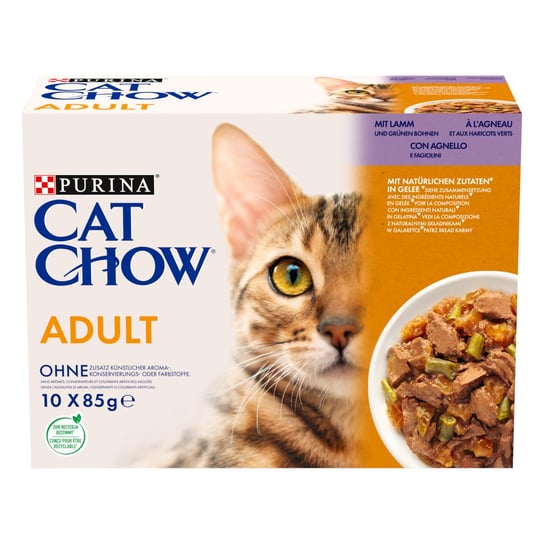 Purina Cat Chow Multipack z jagnięciną i zieloną fasolką w galaretce 10x85g Purina Cat Chow