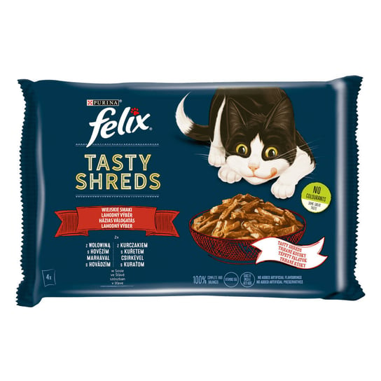Purina Felix Tasty Shreds Mokra Karma Dla Kota Wiejskie Smaki W Sosie 320g (4x80g) Z Wołowiną I Kurczakiem Felix