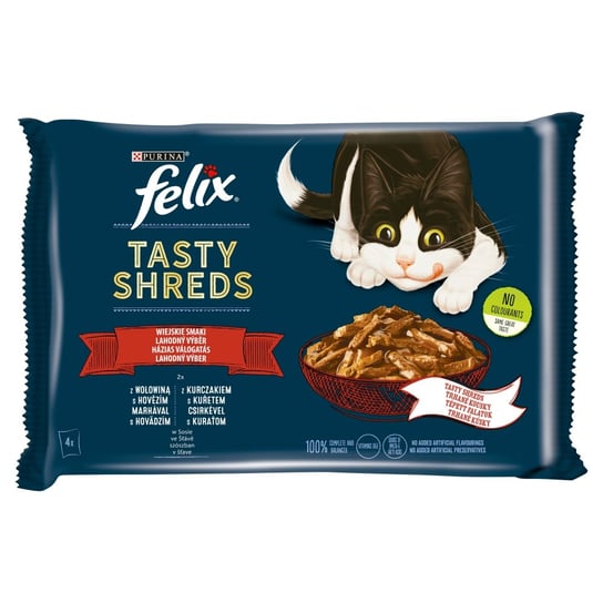 Purina Felix Tasty Shreds Mokra Karma Dla Kota Wiejskie Smaki W Sosie 320g (4x80g) Z Wołowiną I Kurczakiem Felix