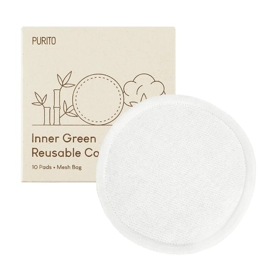 Purito, Inner Green Reusable Cotton Rounds, Płatki Kosmetyczne, 10 Szt. PURITO