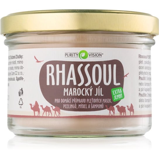 Purity Vision Rhassoul glinka marokańska do przygotowania maseczek do twarzy, peelingów, mydeł i szamponów 200 g Purity Vision