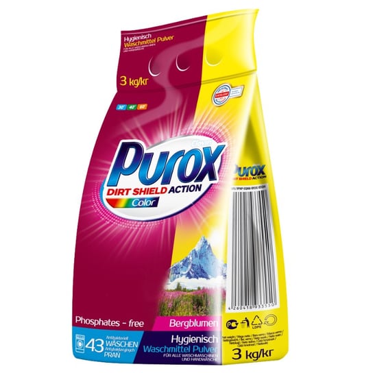 Purox Color Proszek do Prania Tkanin Kolorowych 3KG (43 Prania) Purox