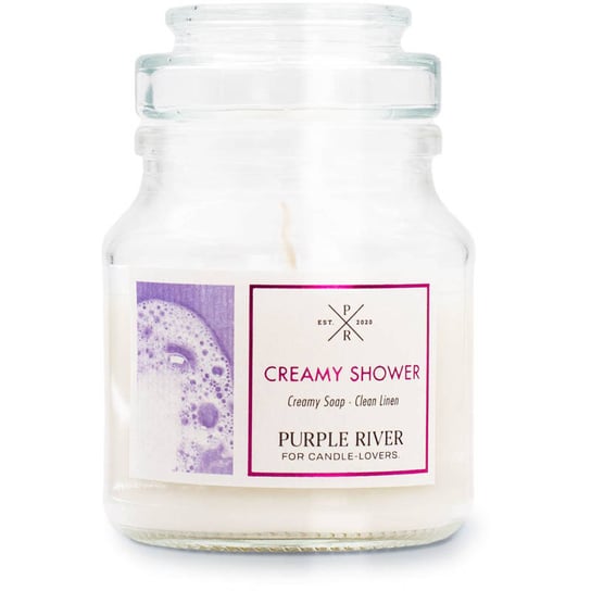 Purple River sojowa naturalna świeca zapachowa w szkle 4 oz 113 g - Creamy Shower Purple River