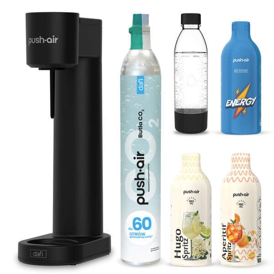 PushAir saturator Dafi czarny nabój CO2 butelka 0,7 3 syropy Energy Hugo Aperitif Dafi