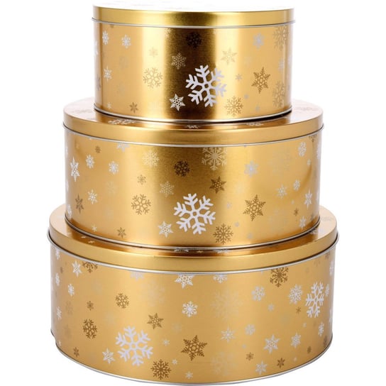 Puszki na ciastka EH EXCELLENT HOUSEWARE, okrągłe, motyw świąteczny, złote, 3 szt. EH Excellent Houseware