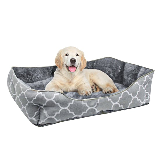 Puszyste legowisko z dwustronną poduszką wewnętrzną w kolorze niebiesko-szarym - rozmiar 45 x 35 cm - miękkie okrągłe antypoślizgowe legowisko dla psa Poduszka na łóżko dla kota Wygodna sofa dla psa Intirilife