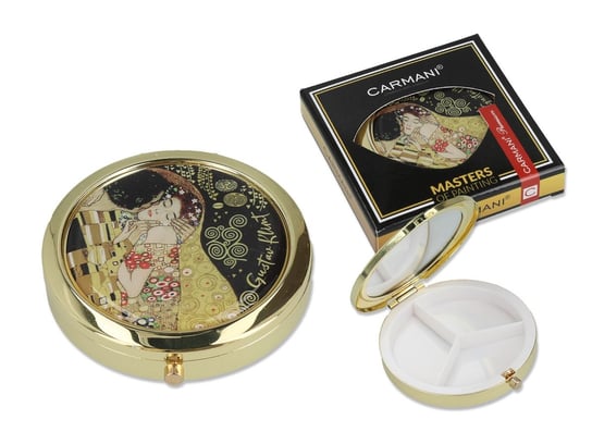 Puzderko na tabletki, okrągłe z lusterkiem - G. Klimt, Pocałunek (CARMANI) Carmani