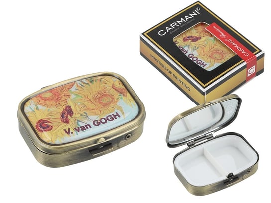 Puzdreko na tabletki prostokątne z lusterkiem - V. van Gogh, Słoneczniki (CARMANI) Carmani