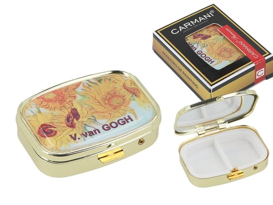 Puzdreko na tabletki prostokątne z lusterkiem - V. van Gogh, Słoneczniki (CARMANI) Carmani