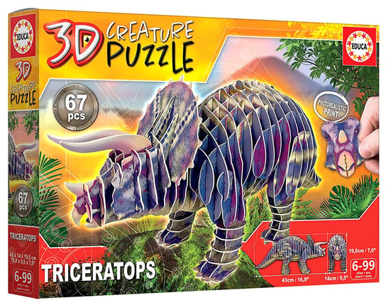 Puzzle 3D, Dinozaury - Triceratops, 67 el. Educa