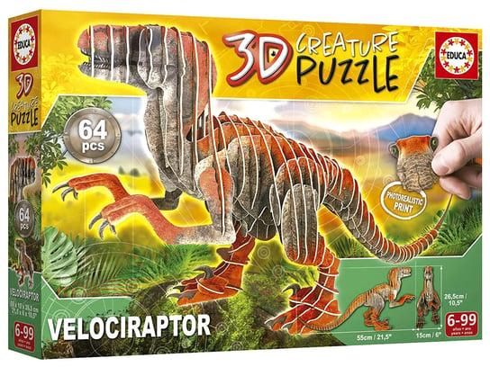 Puzzle 3D, Dinozaury - Welociraptor, 64 el. Educa