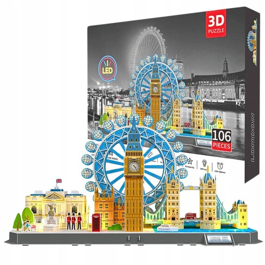 Puzzle 3D Londyn City Edukacyjne Premium Dzieci Dorośli Big Ben+ LED 106el. Funny