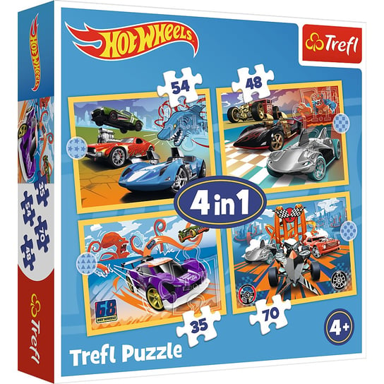 Puzzle, 4w1, Pojazdy Hot Wheels, 35-48-54-70 el. Trefl
