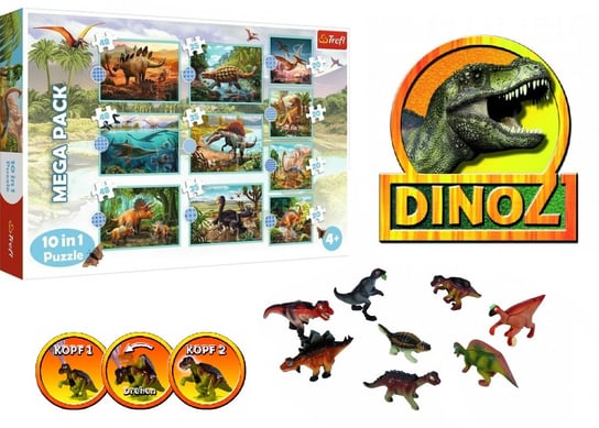 Puzzle Dinozaury 10W1 + 5 Saszetek Z Figurkami Dinozaurów Simba Simba