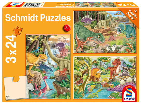 Puzzle, Dinozaury, 3 x 24 el. Schmidt