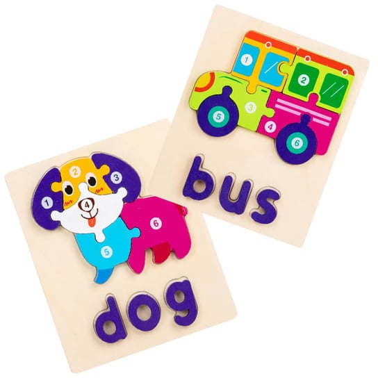 Puzzle drewniane - Autobus i Pies - Bus &  Dog HABARRI