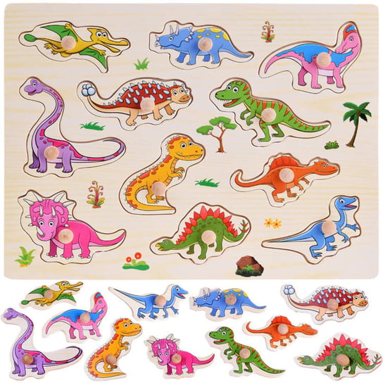 Puzzle drewniane dinozaury 11ele układanka ZA4723 Inna marka