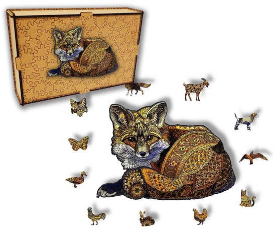 Puzzle Drewniane dla dzieci i dorosłych Lisek Fox w pudełku drewnianym HOME DRUK