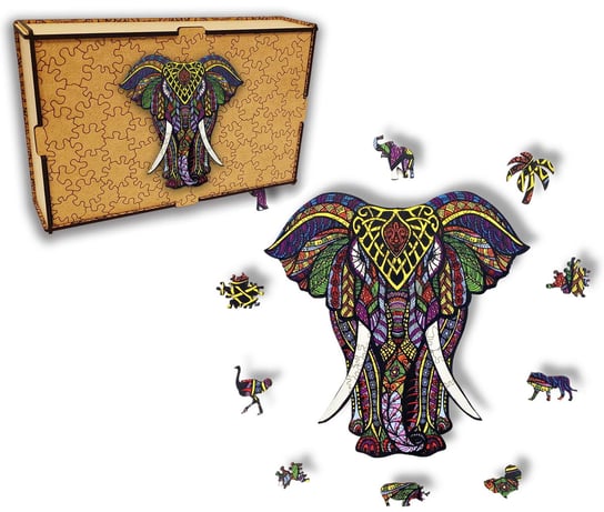 Puzzle Drewniane dla dzieci i dorosłych Słoń Elephant w pudełku drewnianym HOME DRUK