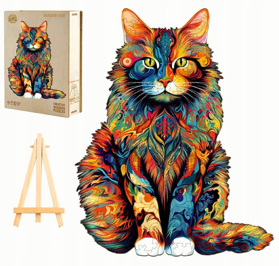 PUZZLE DREWNIANE DUŻE 300 ELEMENTÓW KOLOROWY MAIN COON W DREWNIANYM PUDEŁKU Pasjo24