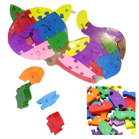 Puzzle Drewniane Edukacyjne Kotek Układanka Puzzle  3D Literki Cyfry 2W1 Takara Tomy