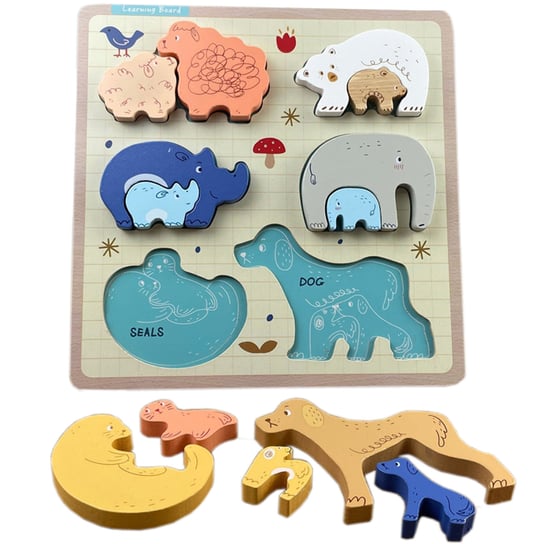 Puzzle Drewniane Edukacyjne Zwierzęta Z Młodymi Zkb-2053 Inna marka