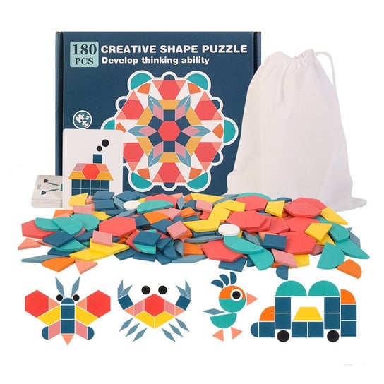 Puzzle Drewniane Kolorowe Do Zabawy Dla Dziecka Buduje Kreatywność 180 Szt. MINEXO