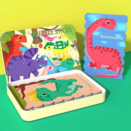 Puzzle drewniane Montessori - Lodowe patyczki Dinozaury HABARRI