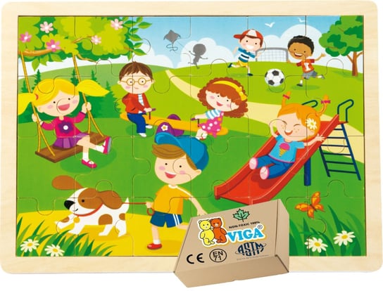 PUZZLE drewniane PLAC ZABAW zabawki dla przedszkolaka małego dziecka VIGA zabawka montessori PakaNiemowlaka