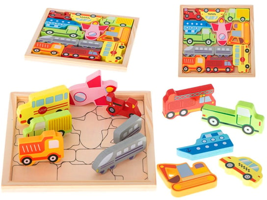 Puzzle Drewniane Pojazdy 12 Elementów Zabawka Dla Dzieci Trifox