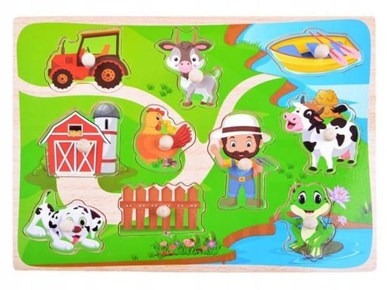 Puzzle drewniane z uchwytami układanka zwierzęta sorter Farma 10 elementów Inna marka