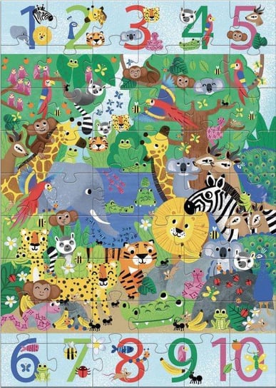 Puzzle kartonowe gigant ,,Dżungla 1 do 10"z łamigłówką 54 el Djeco Djeco