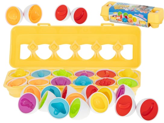 Puzzle klocki jajka Montessori owoce i warzywa | wytłaczanka | dopasuj kształty | układanka ikonka