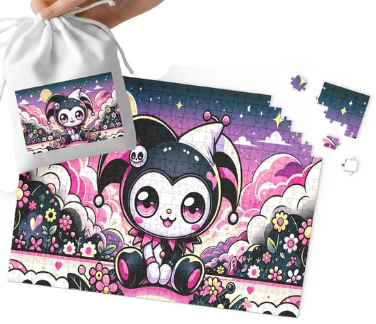 PUZZLE - Kuromi Hel.lo Kit.ty WZORY Z BAJEK PREZENT 110EL + WORECZEK WORLD CASE