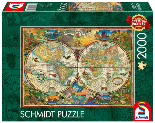 Puzzle, Mapa świata i mityczne stworzenia, 2000 el. Schmidt