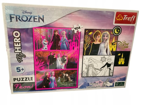 Puzzle Neon 104 Frozen + plakat świecący w ciemności 93396 Trefl