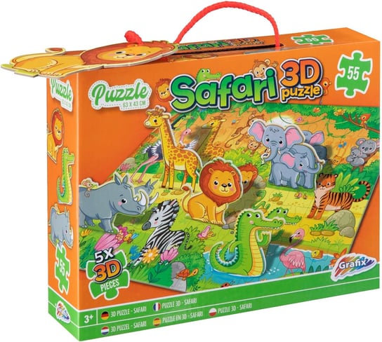 Puzzle Safari zwierzątka z elementami 3D dla dzieci 55 elementów Grafix