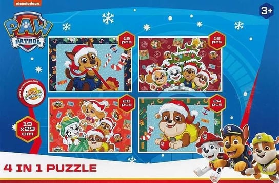 PUZZLE ŚWIĄTECZNE UKŁADANKA ŁAMIGŁOWKA DLA DZIECI PSI PATROL PAW PATROL 4W1 Nickelodeon