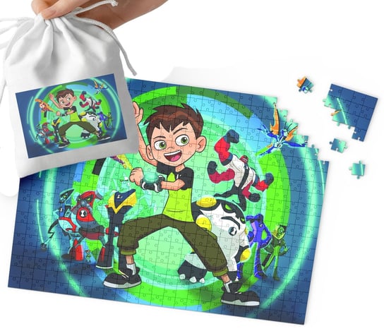 PUZZLE TRADYCYJNE - Ben 10 WZORY Z BAJEK PREZENT NA ŚWIĘTA 24el + WORECZEK WORLD CASE