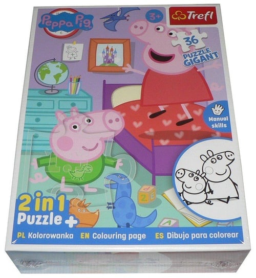 Puzzle TREFL 36 Gigant 48x67 cm - Świnka Peppa - 2w1 !!!! Pan i Pani Gadżet