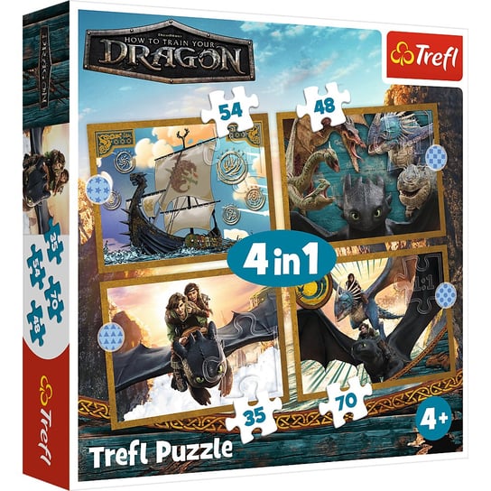 Puzzle, Trefl, 4w1, Smocze dni, 35-48-54-70 el. Trefl