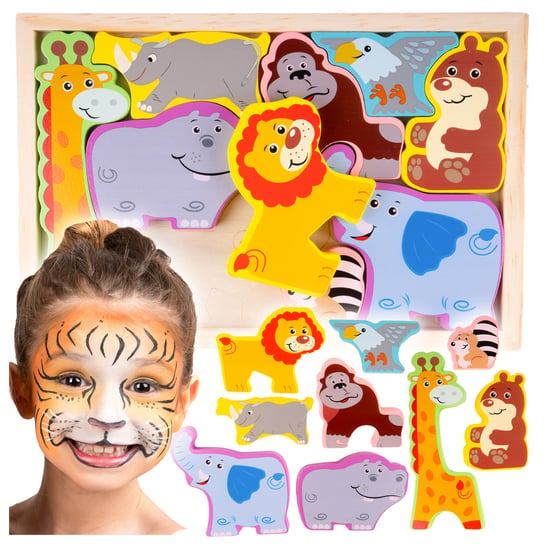 Puzzle Układanka Drewniane Zwierzęta Zoo Dla Dzieci MalPlay